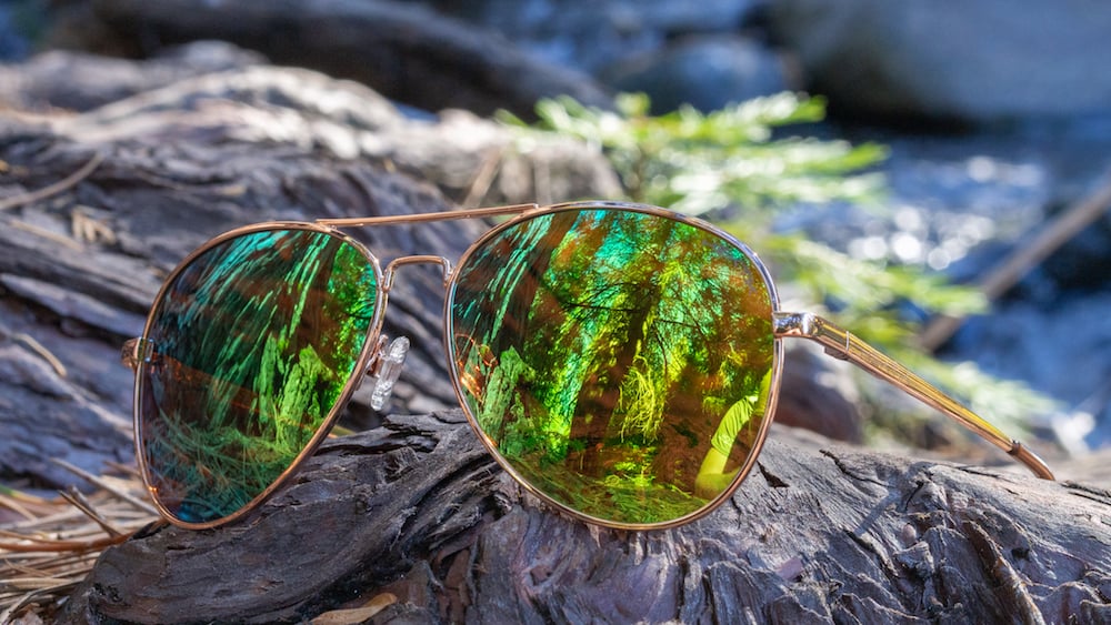 Hektik Optics Big sur sunglasses in gold with a green lens
